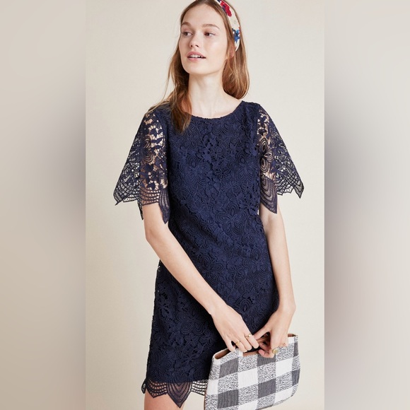 Anthropologie Navy Charleston Lace Dress, Size 10, NEW with tags - Picture 1 of 10